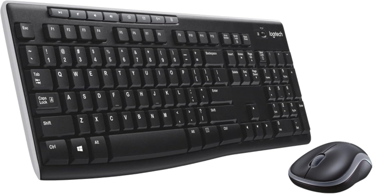 MK270 Wireless Keyboard and Mouse Combo for Windows, 2.4 Ghz Wireless, Compact Mouse, 8 Multimedia and Shortcut Keys, 2-Year Battery Life, for PC, Laptop, QWERTY UK English Layout - Black