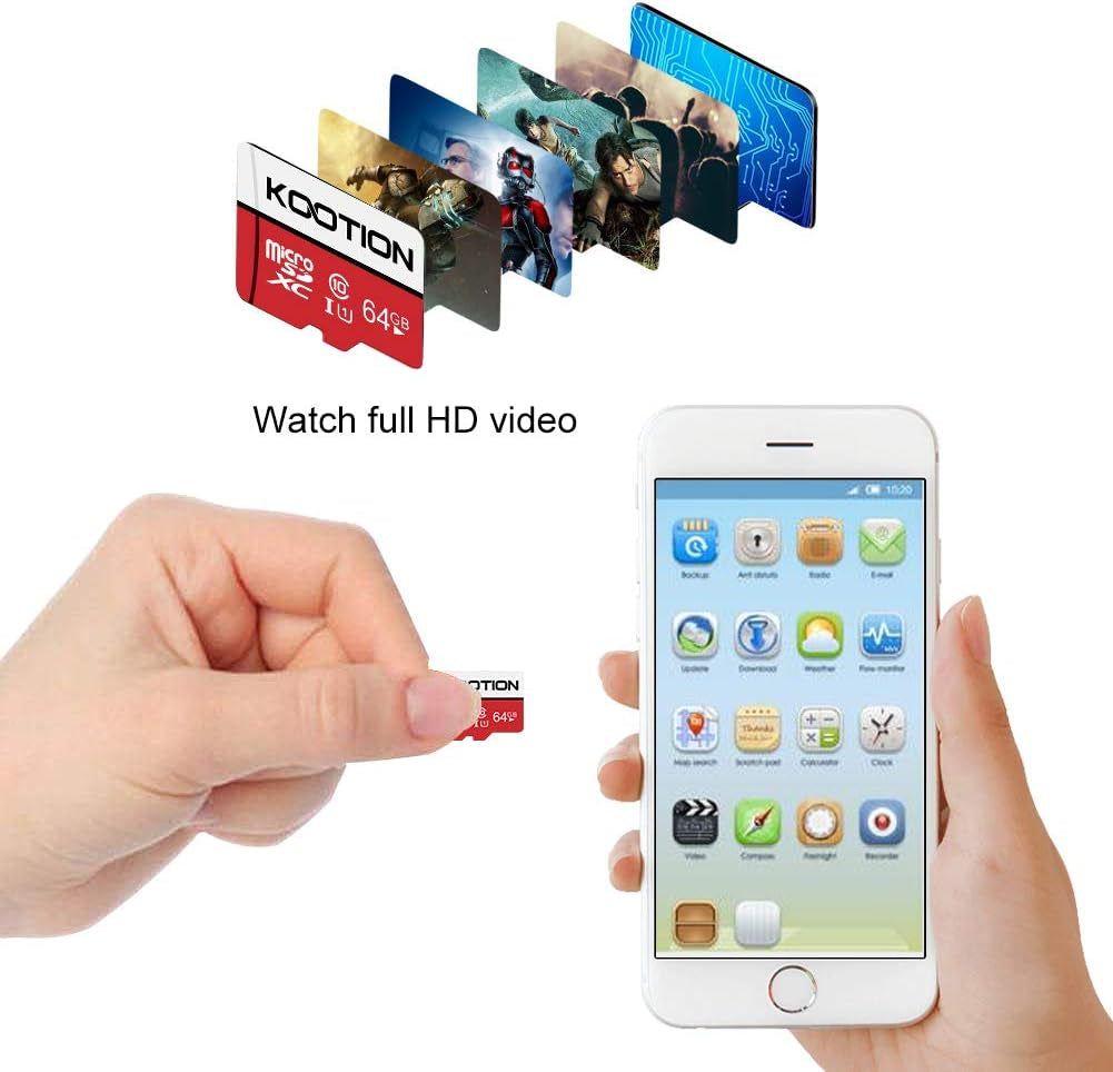 64GB Micro SD Card, UHD Video for Gopro, Action Camera, Drone, Smartphone, R/W up to 80/20Mb/S Microsdxc Memory Card UHS-I U1 Class 10