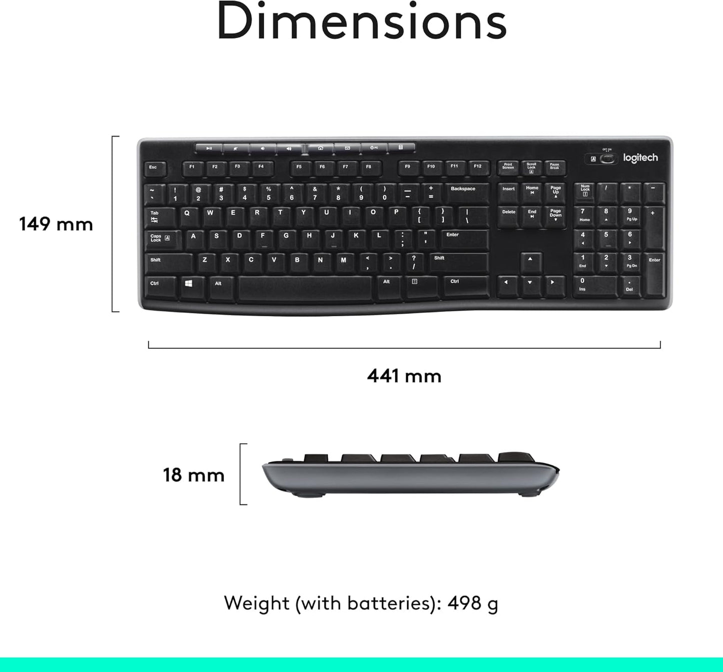 MK270 Wireless Keyboard and Mouse Combo for Windows, 2.4 Ghz Wireless, Compact Mouse, 8 Multimedia and Shortcut Keys, 2-Year Battery Life, for PC, Laptop, QWERTY UK English Layout - Black