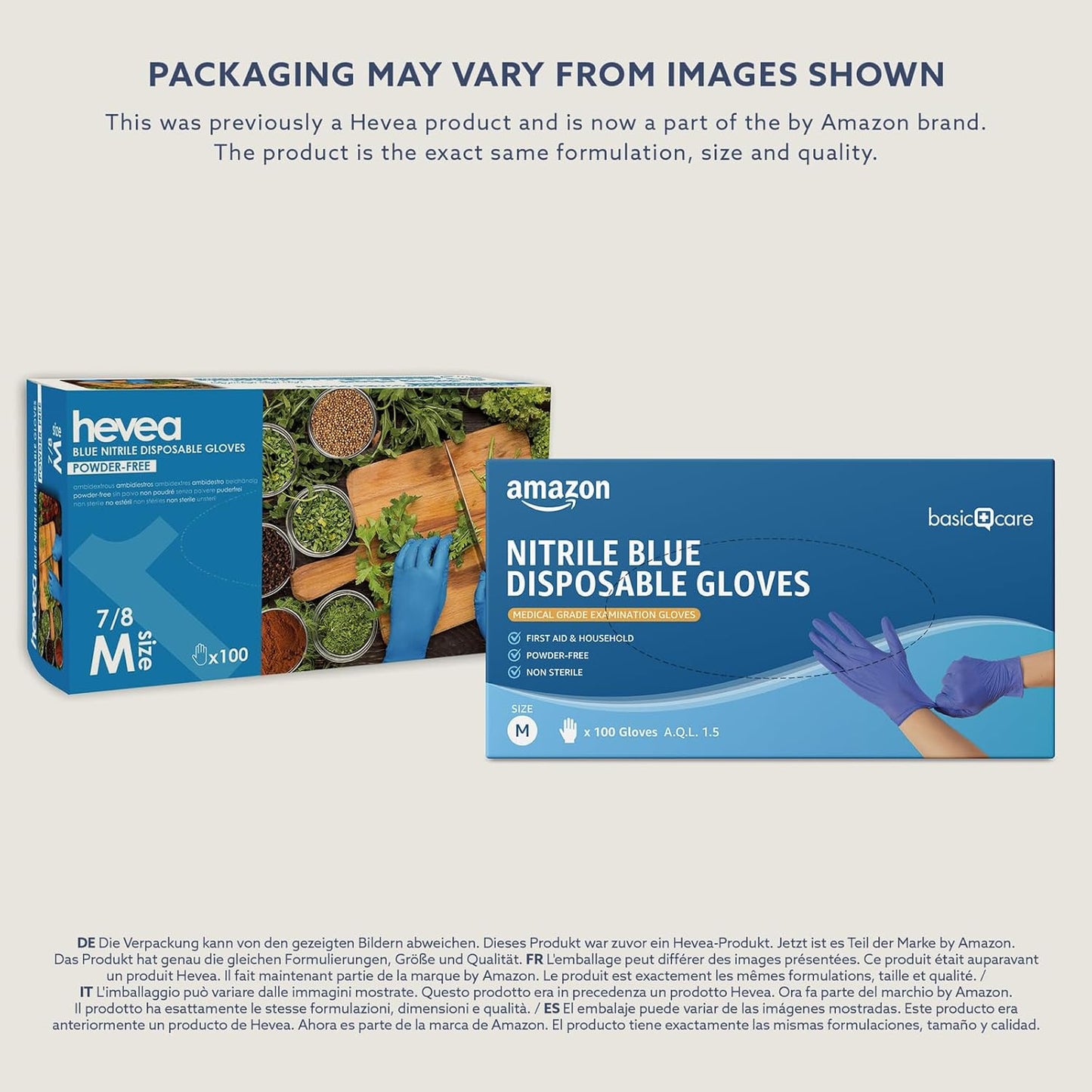 Nitrile Blue Disposable Gloves, Powder-Free, Size M, 100 Count (Previously Hevea Brand)