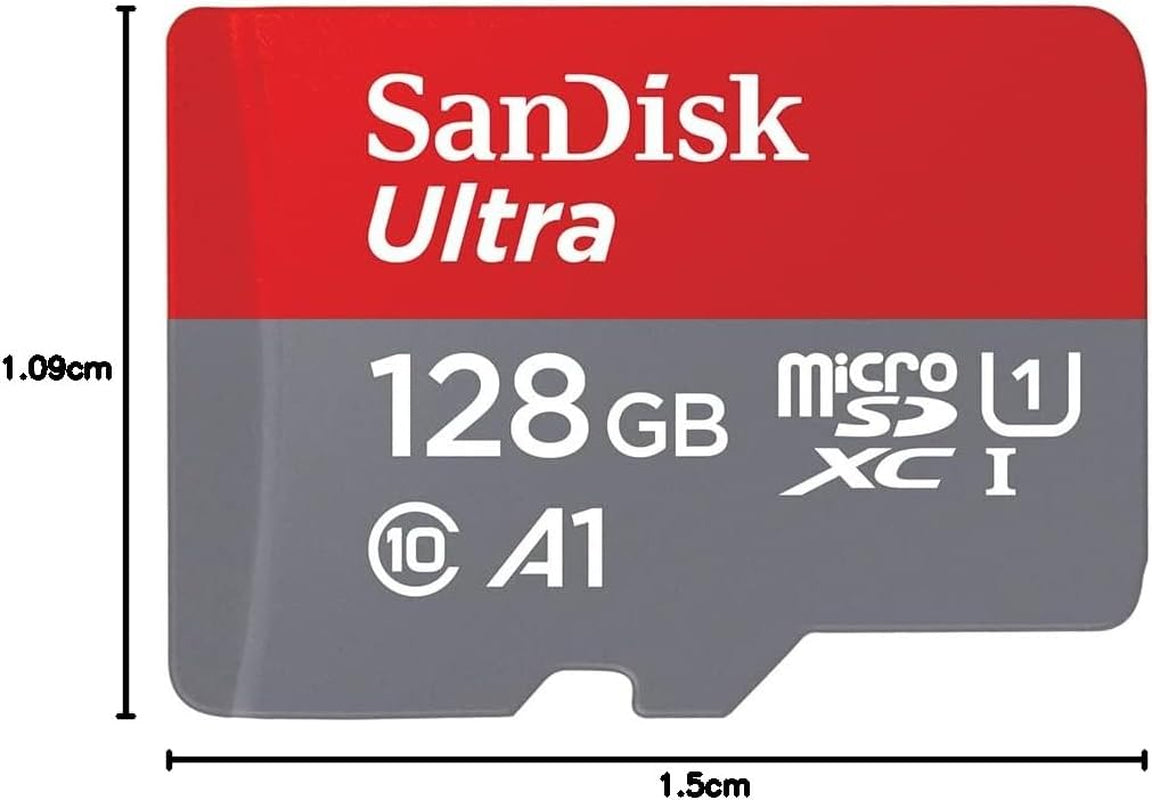 128GB Ultra Microsdxc Card + SD Adapter, Memory Card Full HD, up to 140 Mb/S, for Smartphones and Tablets, with A1 App Performance, UHS-I, Class 10, U1