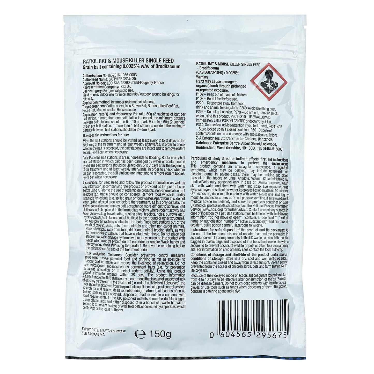 Rat Poison (6 X25G) Rat Bait & Mouse Poison Grain - Strongest Maximum Strength Rodent Killer - Fast Acting, All Weather, Single Feed Bait Sachets