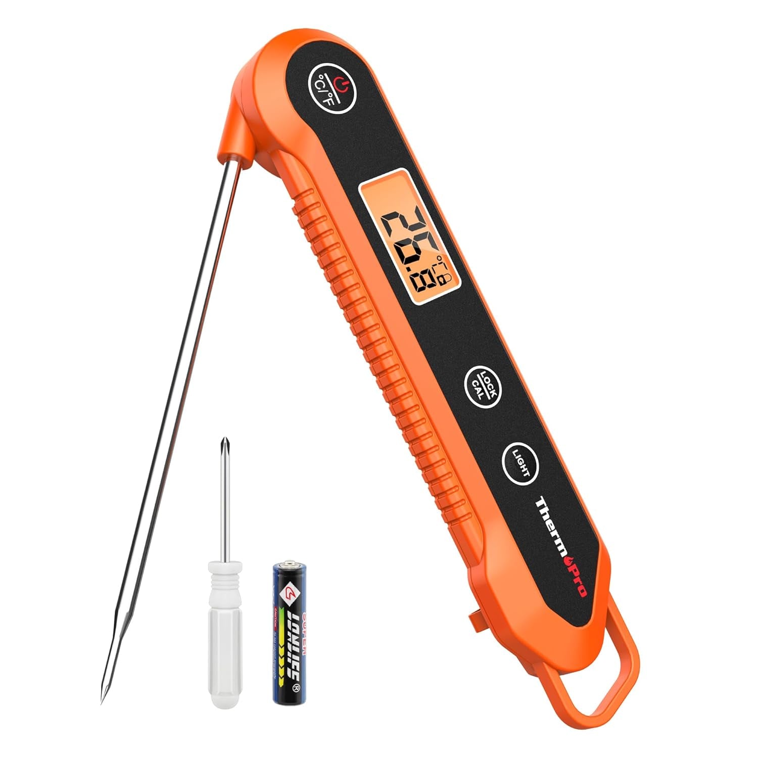 TP03H Meat Thermometer with IPX6 Waterproof, Food Thermometer Foldable Food Temperature Probe with LCD Backlight Calibration Lock Fuction, Kitchen Digital Instant Read Probe for Oil Jam Milk