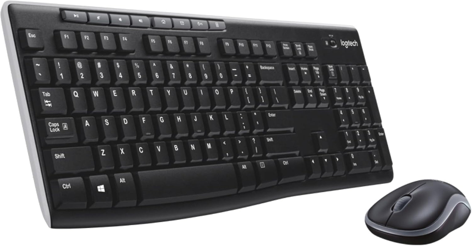 MK270 Wireless Keyboard and Mouse Combo for Windows, 2.4 Ghz Wireless, Compact Mouse, 8 Multimedia and Shortcut Keys, 2-Year Battery Life, for PC, Laptop, QWERTY UK English Layout - Black