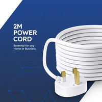 White Electric Extension Lead - 4 Gang, 2 Metre Cable with UK Plug & 3 Pin Socket - Wall Mountable & Multi Socket Mains Strip for Home, Bedroom, Kitchen, & Office (1 Pack)
