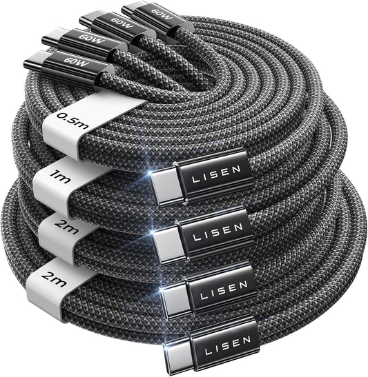 USB C to USB C Cable Charger 4-Pack [0.5/1/2/2M] for USBC to USBC Cable 60W C to Type C Charger Cables Fast Charging for Iphone 17 Pro Max 16 15 Ipad Pro Air Samsung Galaxy S25 S24 Pixel Switch