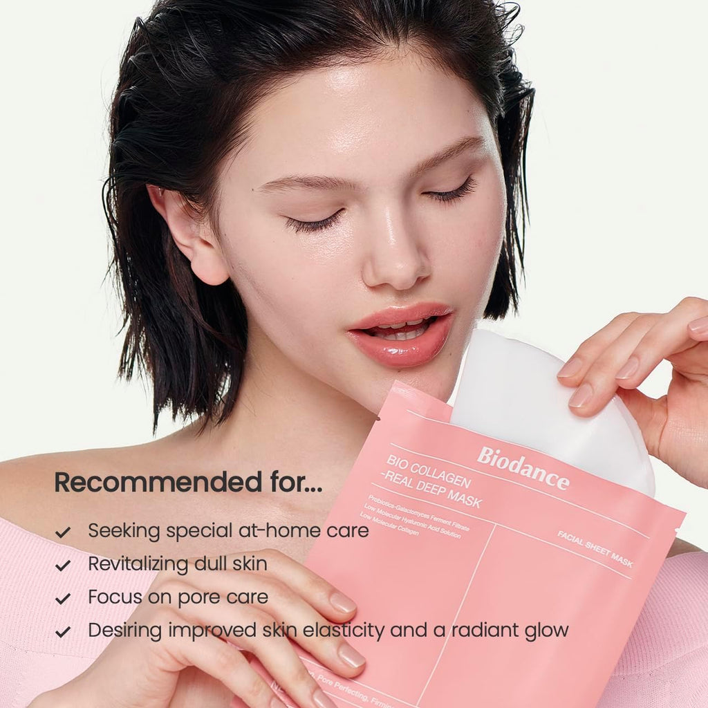 Bio-Collagen Real Deep Mask, Hydrogel Mask, Pore Minimizing, Elasticity Improvement, Korean Skincare | 1.19Oz(34G) X 4Ea