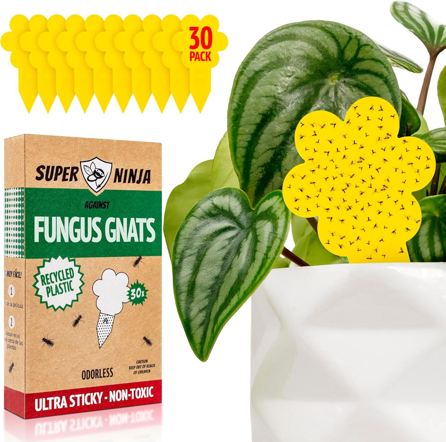 Fungus Gnat Killer - 30 Pack, Effective Gnat Killer for Indoor Plants, Non-Toxic & Nature-Friendly, Safe for Kids & Pets Yellow Sticky Fly Traps, Lasts up to 3 Months