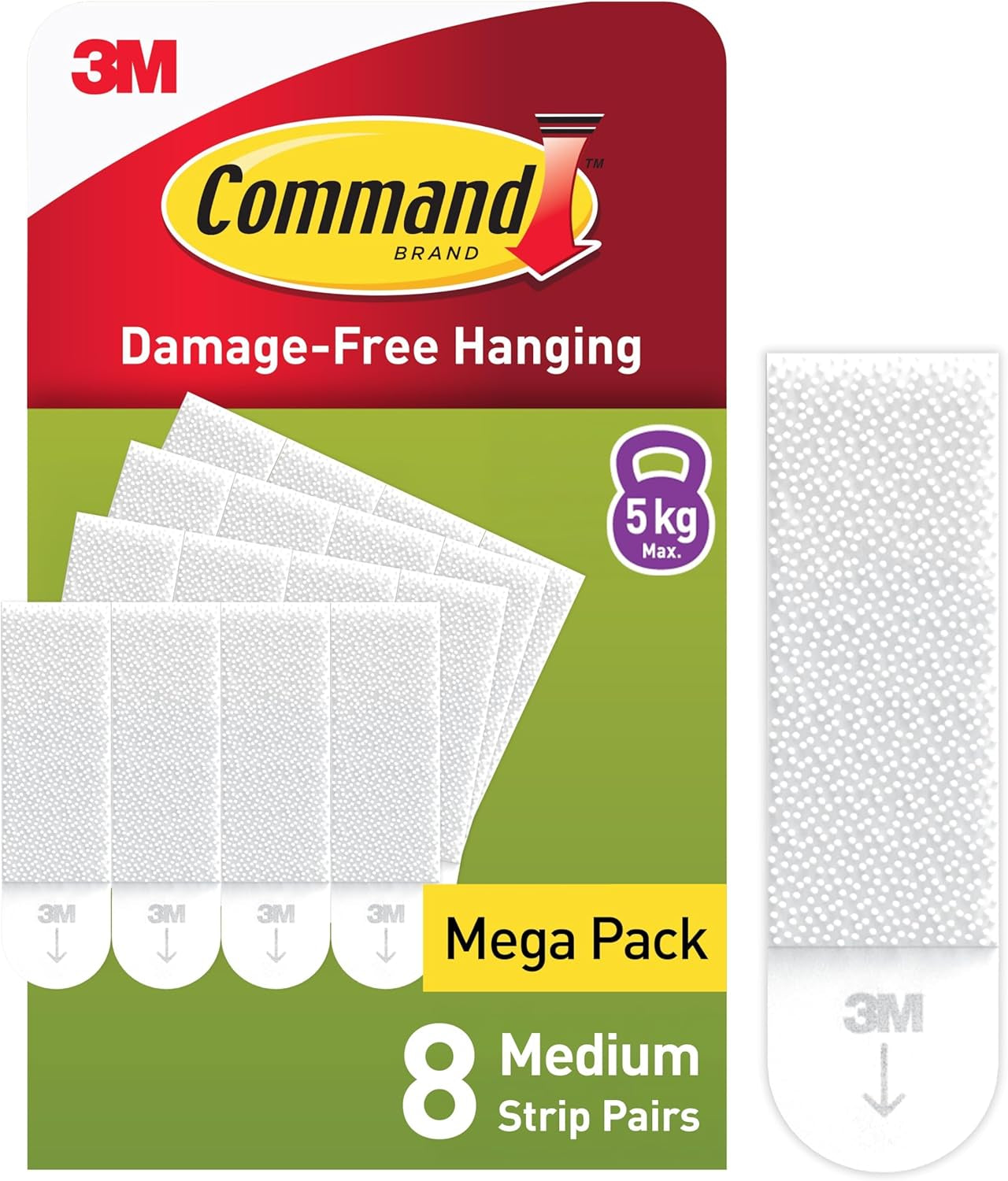 Medium Picture Hanging Strips, Value Pack - 8 Pairs (16 Strips) Adhesive Strips, White - for Pictures, Frames, Mirrors, Wall Décor - Damage Free Hanging