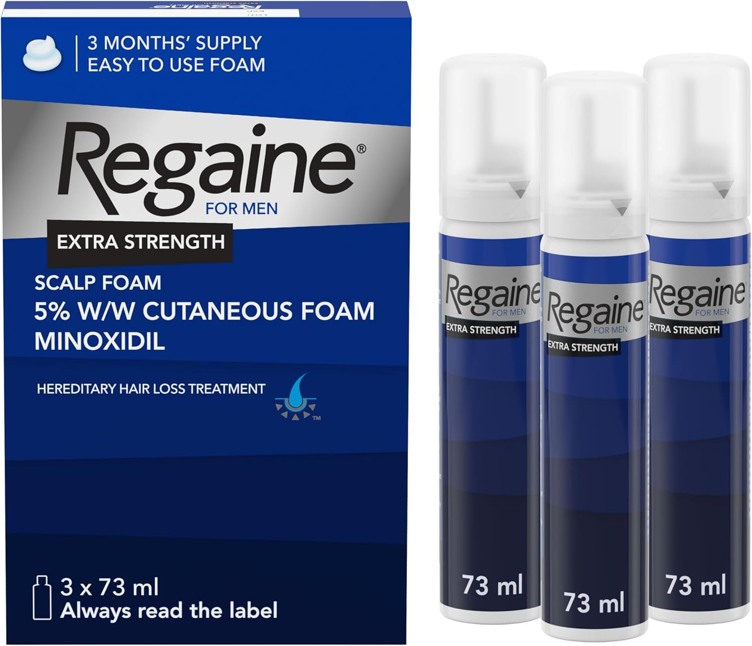 for Men Extra Strength Foam - Scientifically Proven to Help Stop Hereditary Hair Loss - Minoxidil Foam for Hair Regrowth - (3 X 73Ml), Packaging May Vary