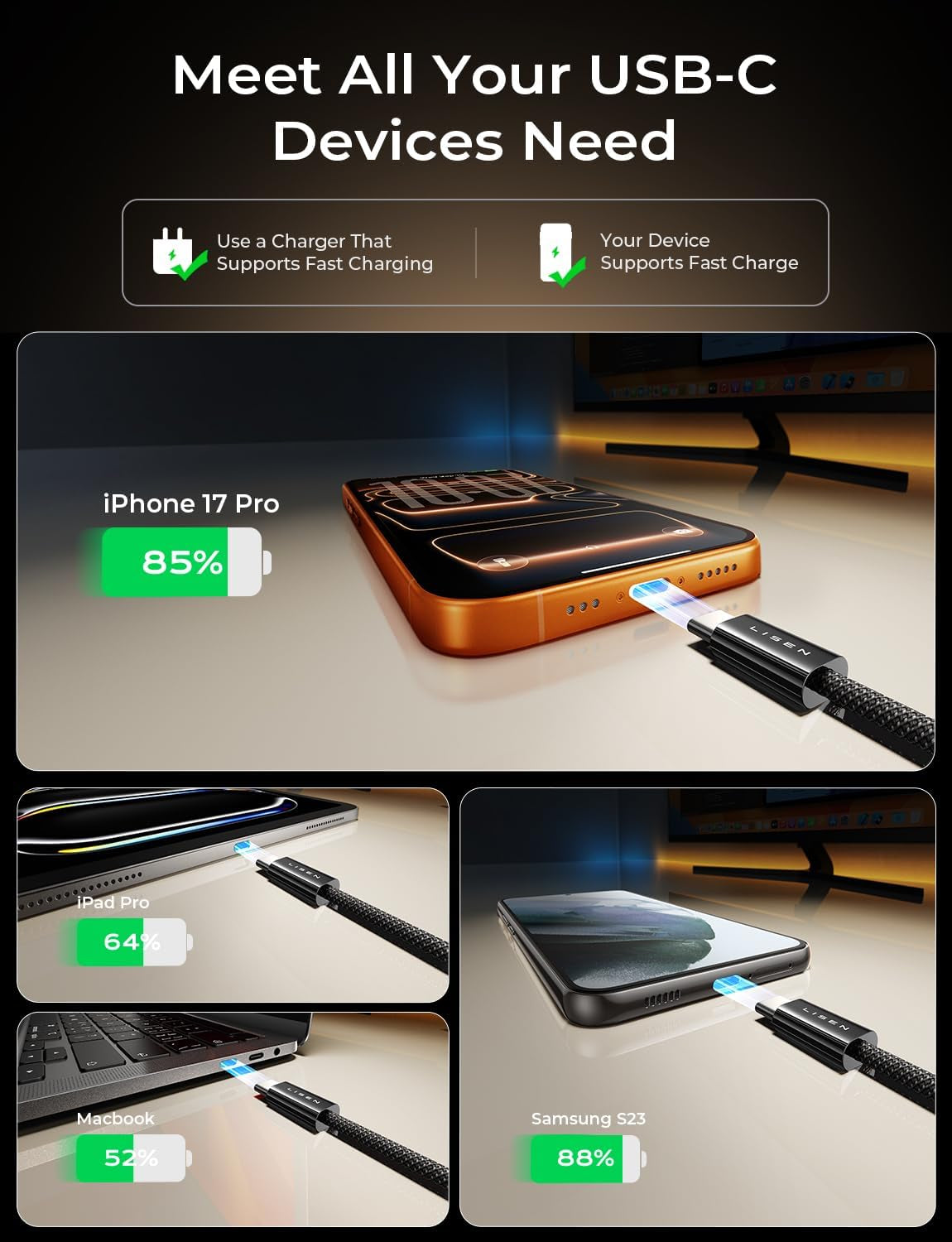 USB C to USB C Cable Charger 4-Pack [0.5/1/2/2M] for USBC to USBC Cable 60W C to Type C Charger Cables Fast Charging for Iphone 17 Pro Max 16 15 Ipad Pro Air Samsung Galaxy S25 S24 Pixel Switch