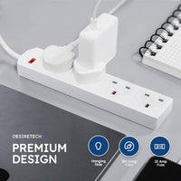 White Electric Extension Lead - 4 Gang, 2 Metre Cable with UK Plug & 3 Pin Socket - Wall Mountable & Multi Socket Mains Strip for Home, Bedroom, Kitchen, & Office (1 Pack)