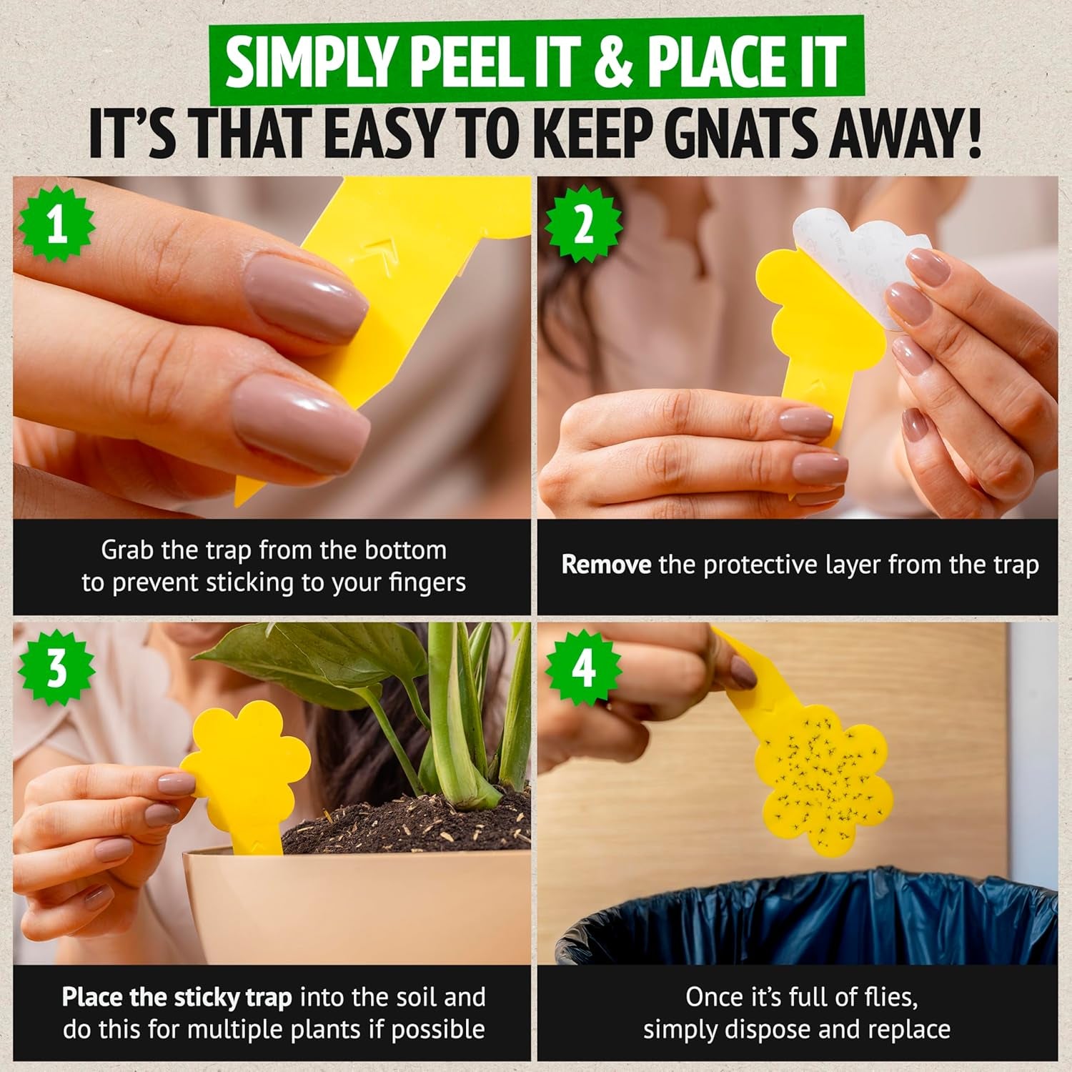 Fungus Gnat Killer - 30 Pack, Effective Gnat Killer for Indoor Plants, Non-Toxic & Nature-Friendly, Safe for Kids & Pets Yellow Sticky Fly Traps, Lasts up to 3 Months