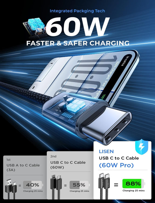 USB C to USB C Cable Charger 4-Pack [0.5/1/2/2M] for USBC to USBC Cable 60W C to Type C Charger Cables Fast Charging for Iphone 17 Pro Max 16 15 Ipad Pro Air Samsung Galaxy S25 S24 Pixel Switch