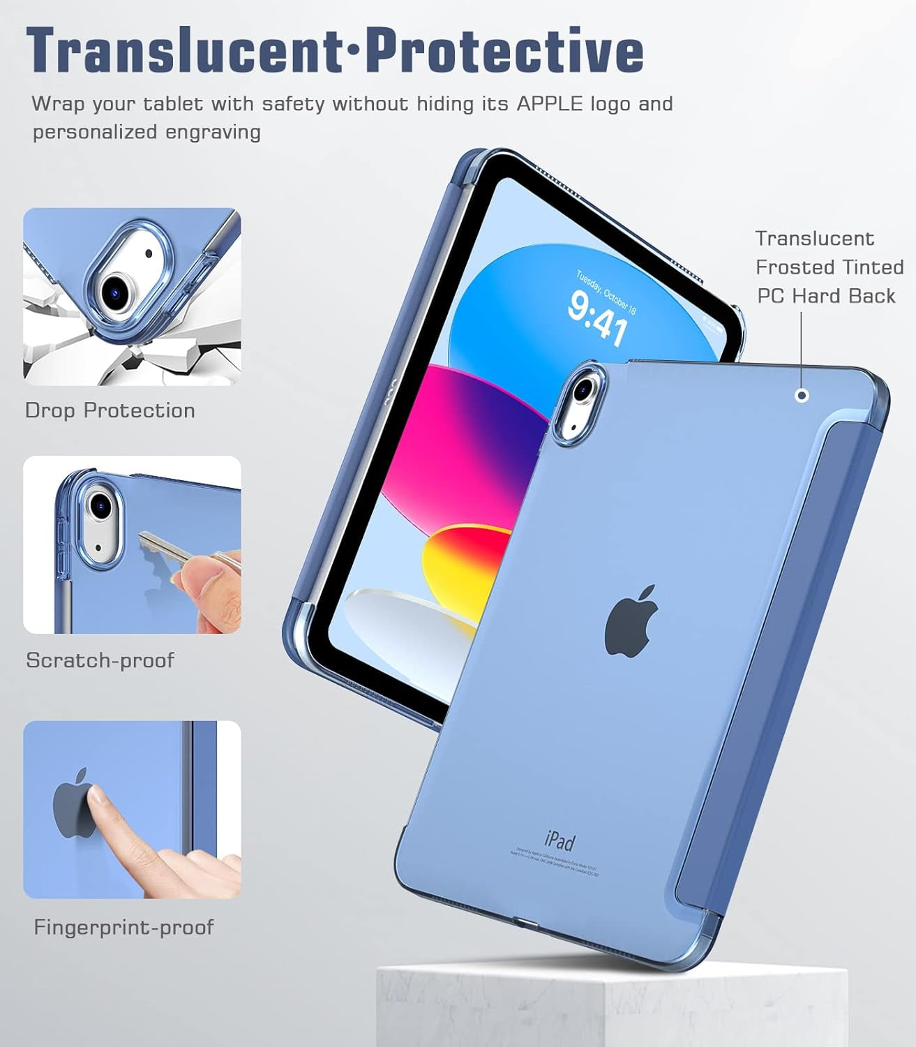 Case for Ipad (A16) 11Th Generation 11 Inch 2025/Ipad 10Th Generation 10.9 Inch 2022, Slim Stand Cover with Hard Translucent Back, Support Touch ID, Auto Wake/Sleep, Abyss Blue