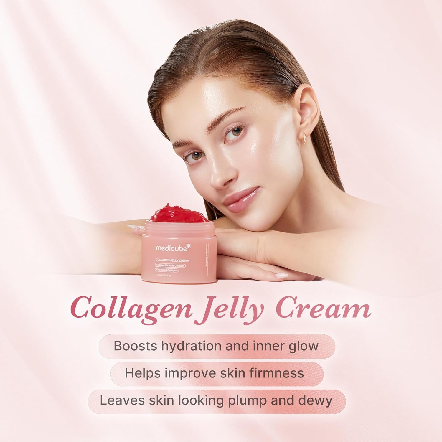 Collagen Jelly Cream- Niacinamide & Freeze-Dried Hydrolyzed Collagen-Boosts Skin Barrier Hydration & Gives 24H Glow & Firmer Looking Skin | No Artificial Color, Korean Skincare 110Ml