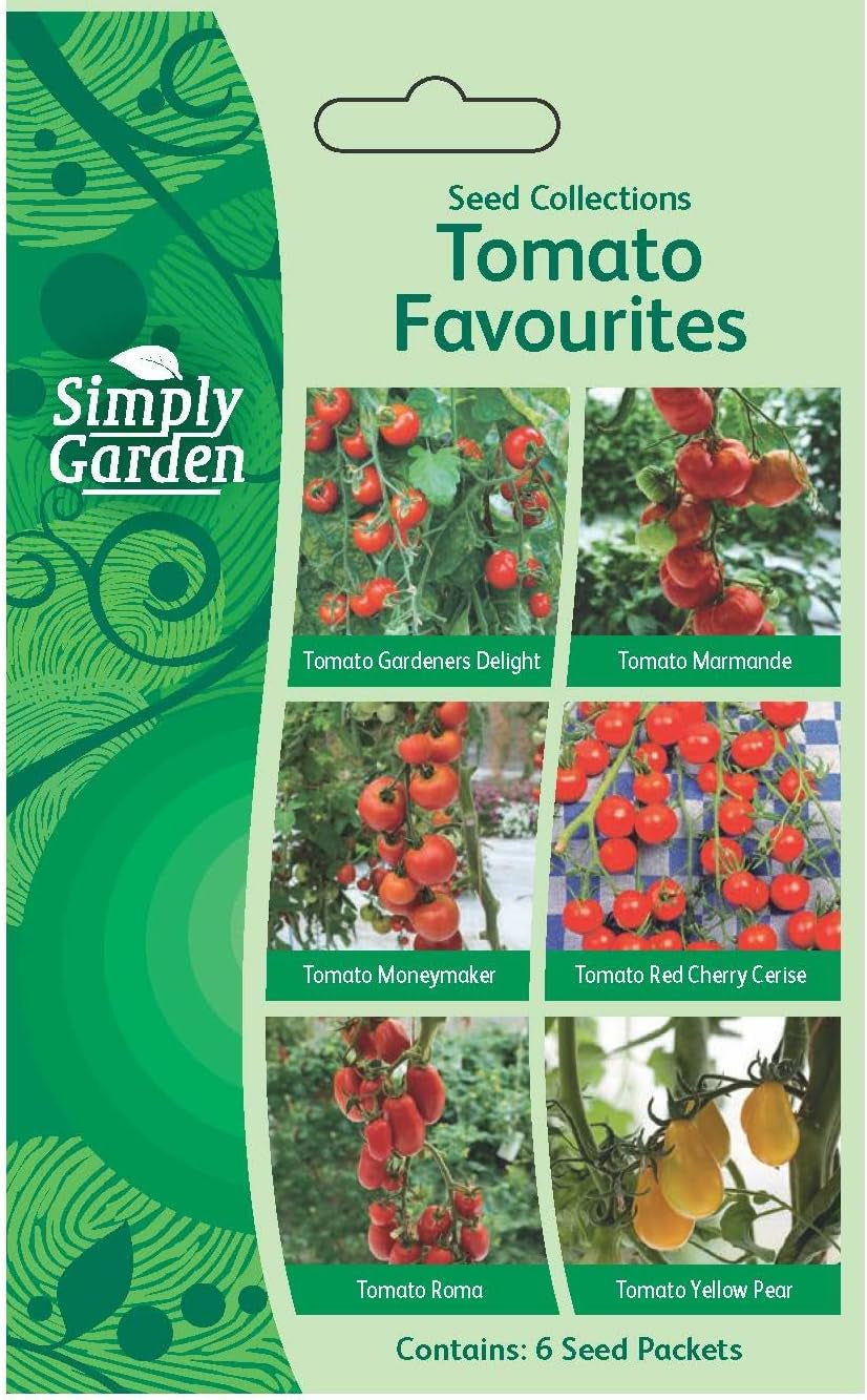 Tomato Seed Pack 6-In-1 – Gardeners Delight, Marmande, Moneymaker, Cherry Cerise, Roma & Yellow Pear – Easy-To-Grow Vegetable Seeds for Garden, Patio & Greenhouse