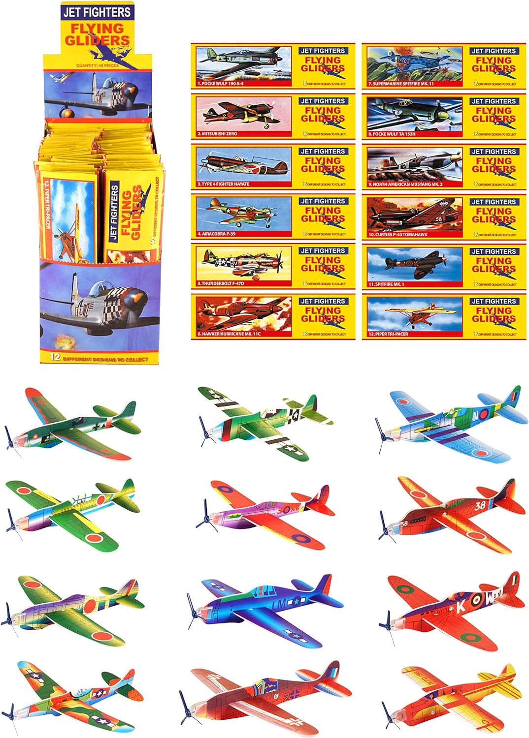Pack of 12 Classic World War II Flying Plane Gliders- Polystyrene Pinata Toy Loot/Party Bag Fillers Wedding