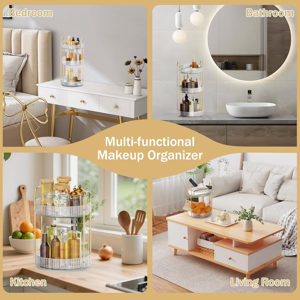 360 Rotating Makeup Organiser, 3 Tiers Spinning Skincare Organiser, Multi-Function Make up Storage, Large Capacity Cosmetic Perfume Stand for Vanity, Bathroom and Bedroom