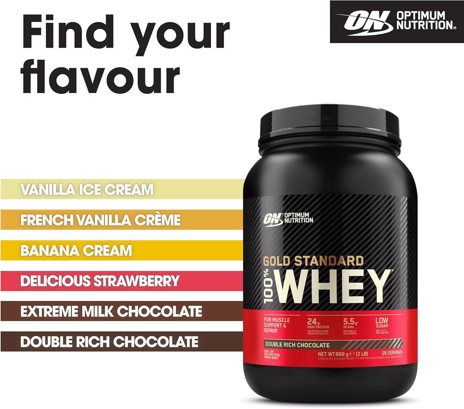 , Gold Standard 100% Whey Protein Powder, Double Rich Chocolate, 899G, 29 Servings