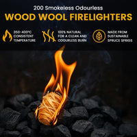 200 Firelighters -  Natural Firelighters | Fast Lighting & Odourless, Fire Lighters for Wood Burners & BBQ Ovens, Stoves & Fireplaces