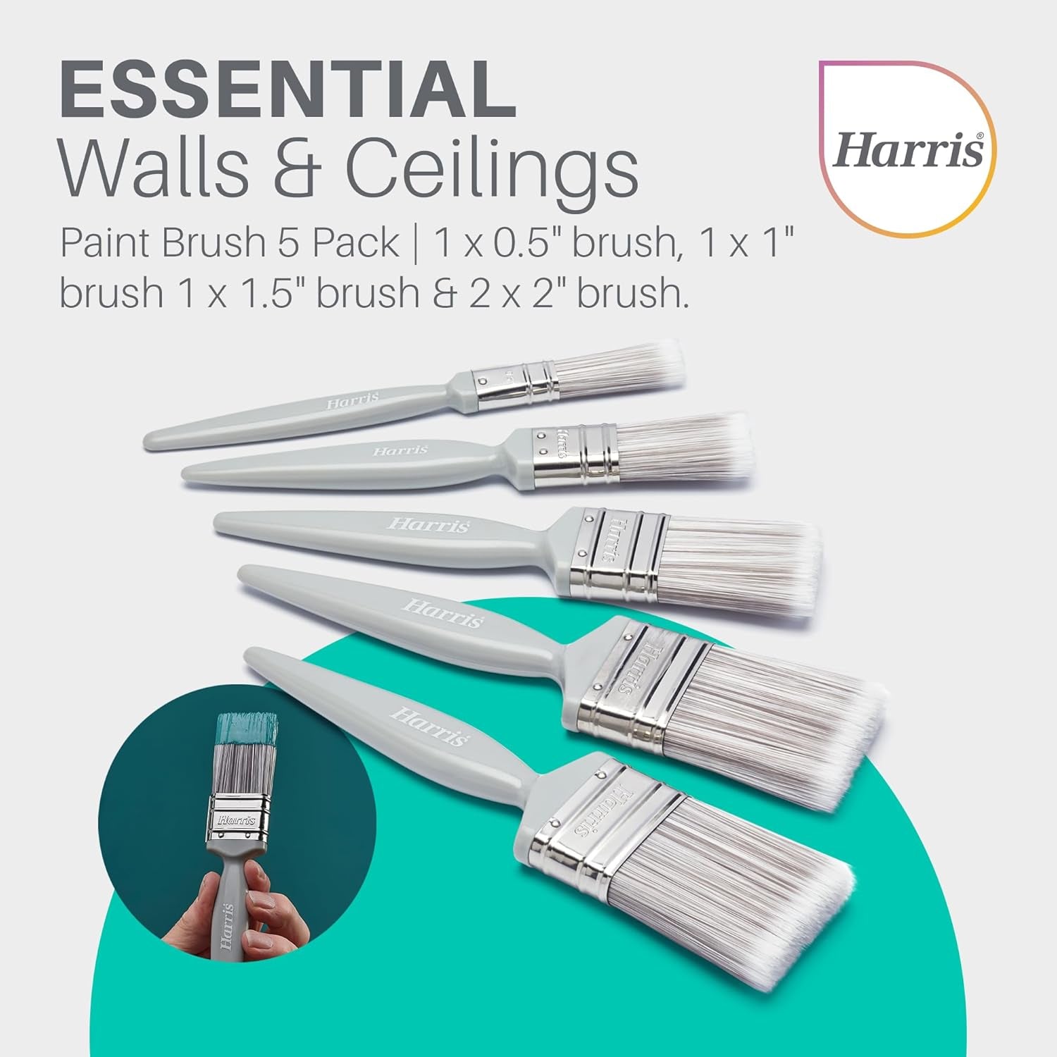 Essentials Walls & Ceilings Paint Brush Set | Pack of 5 | 0.5", 1", 1.5", 2"
