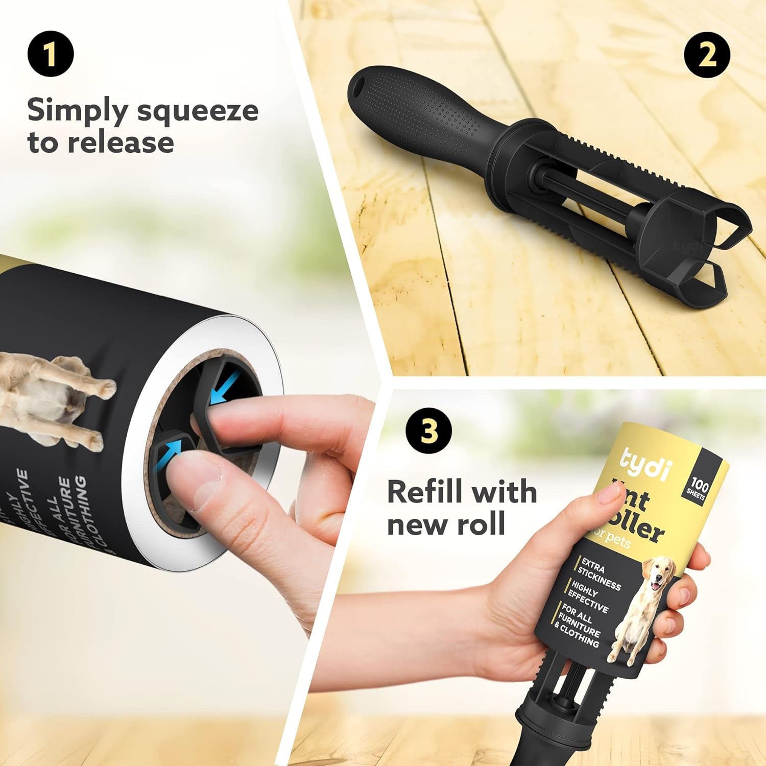 Pet Lint Rollers - 500 Sheets of Lint Roller Refills & 2 Handles - 100 Sheets per Sticky Clothes Roller - Lint Rollers for Pet Hair - Reusable Lint Roller for Clothes - Fluff Remover for Clothes