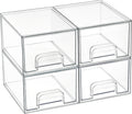 4 Pack Clear Makeup Organiser, Acrylic Small Stackable Storage Drawers, Plastic Storage Box for Vanity, Bathroom, under Sink, Kitchen Cupboard, Pantry, Home Organization
