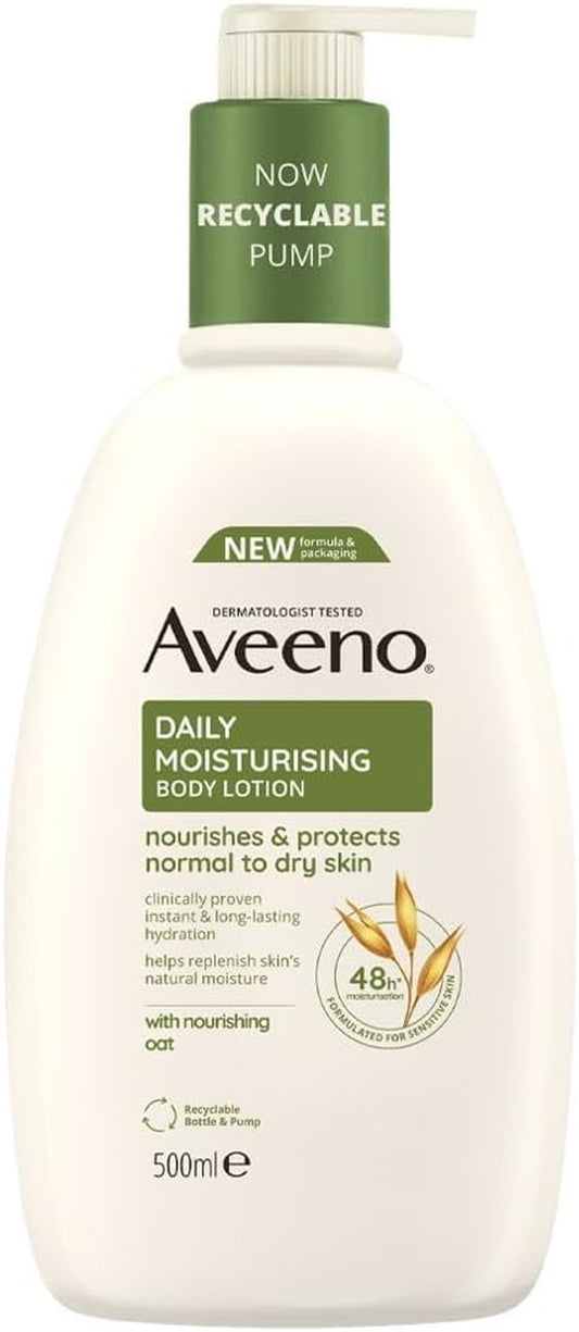 Daily Moisturising Body Lotion, with Soothing Oats & Rich Emollients, Suitable for Sensitive Skin, Nourishes and Protects Normal to Dry Skin, Fragrance Free, 500Ml