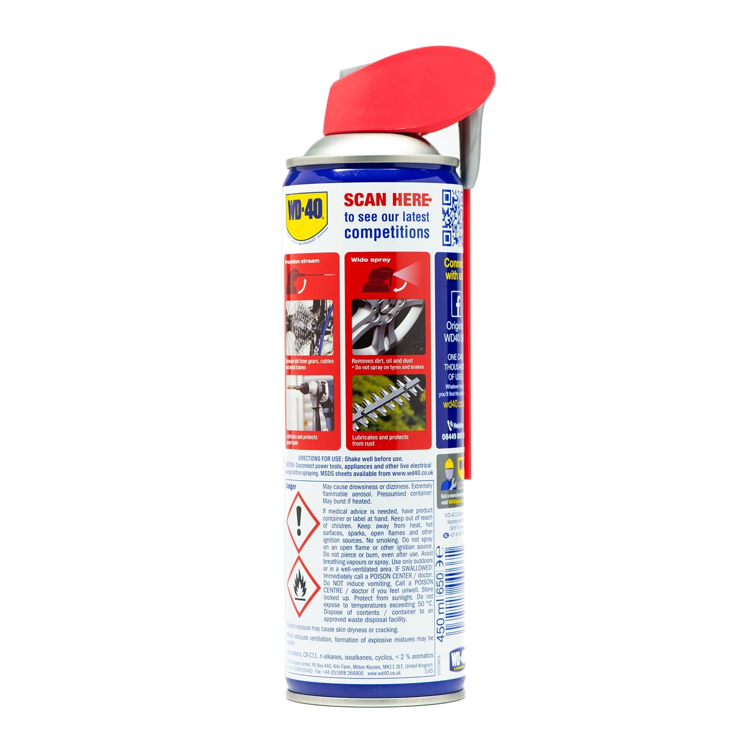 Multi Use Lubricant Spray 450Ml, Wide and Narrow Smart Straw, Multipurpose WD40 Spray Lubricant for Maintenance, Water Displacement, and Rust Protection on Gears, Threads, and Hinges