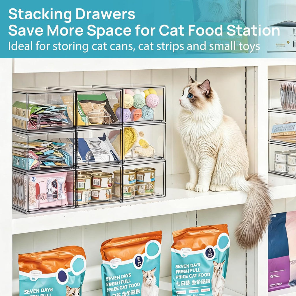 4 Pack Clear Makeup Organiser, Acrylic Small Stackable Storage Drawers, Plastic Storage Box for Vanity, Bathroom, under Sink, Kitchen Cupboard, Pantry, Home Organization