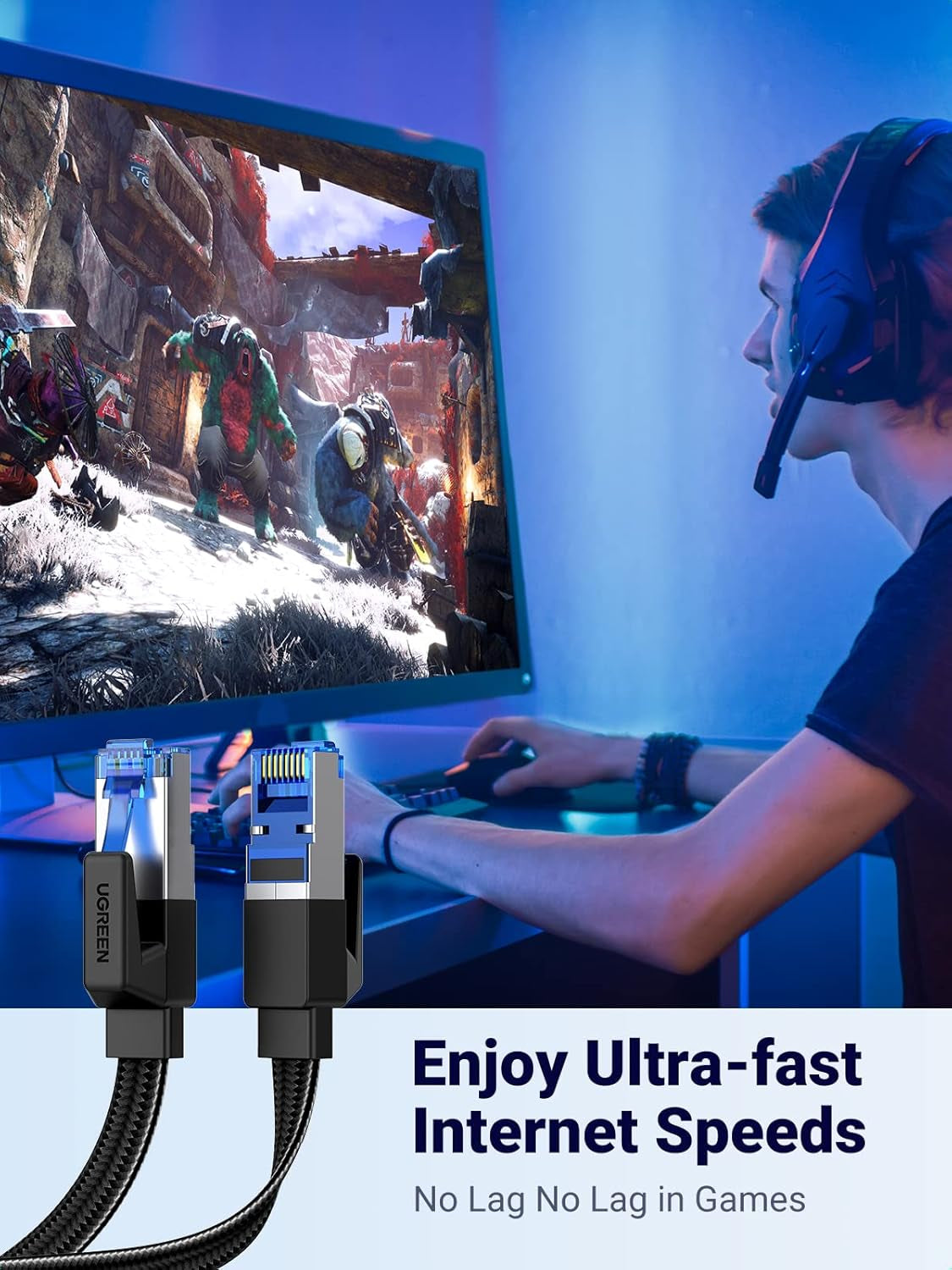 Ethernet Cable 5M, Cat 8 Internet Cable Flat High-Speed 40Gbps 2000Mhz Network Cable, Gigabit Braided RJ45 LAN Cable Patch Cord Compatible for Pc/Laptop, PS5, Xbox, Modem, Router, Switch, TV