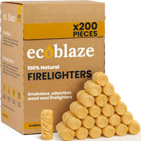 200 Firelighters -  Natural Firelighters | Fast Lighting & Odourless, Fire Lighters for Wood Burners & BBQ Ovens, Stoves & Fireplaces