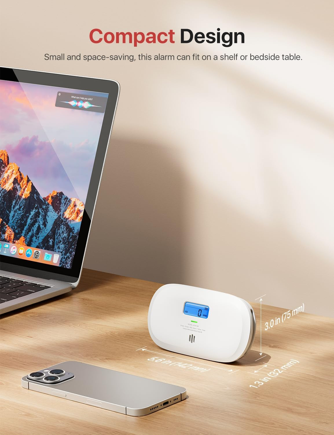 Carbon Monoxide Detector, Replaceable Battery Powered CO Alarm with Digital Display, Portable Carbon Monoxide Alarm for Home with CO Peak Value Memory, XC0C-SR, 1-Pack