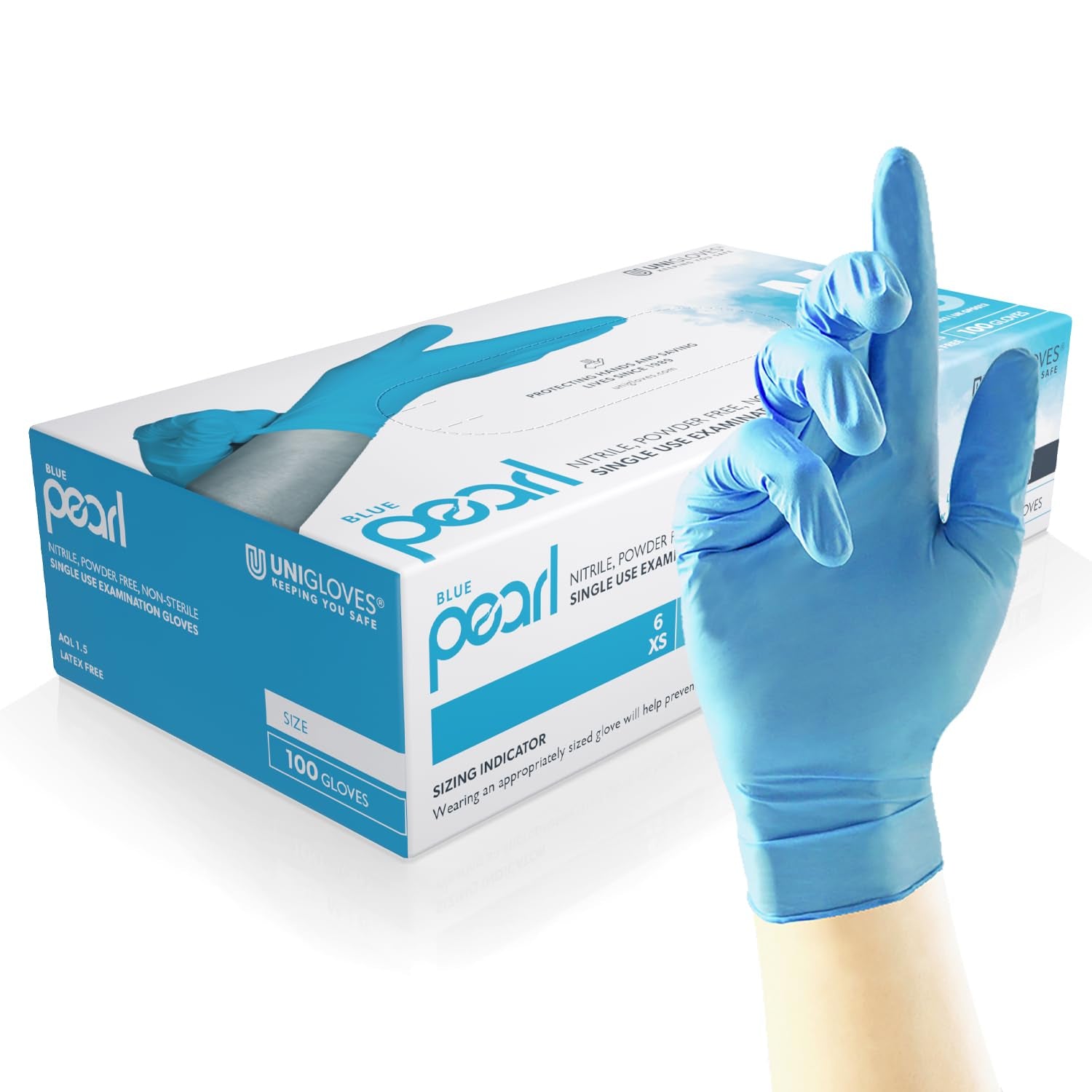 Blue Pearl Nitrile Examination Gloves - Multipurpose, Powder Free and Latex Free Disposable Gloves - Box of 100 Gloves, Blue, Medium (GP0013)