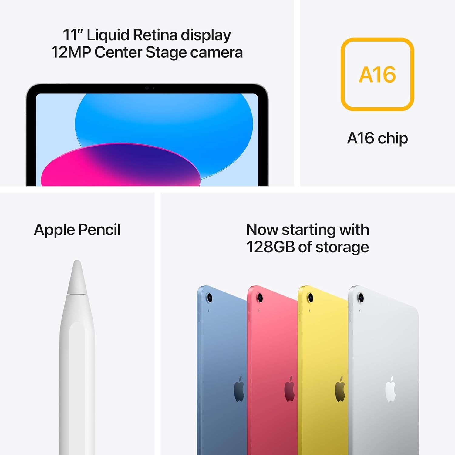 Ipad 11-Inch: A16 Chip, 11-Inch Model, Liquid Retina Display, 128GB, Wi-Fi 6, 12MP Front / 12MP Back Camera, Touch ID, All-Day Battery Life — Silver