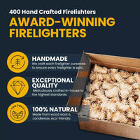 200 Firelighters -  Natural Firelighters | Fast Lighting & Odourless, Fire Lighters for Wood Burners & BBQ Ovens, Stoves & Fireplaces
