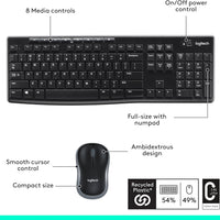 MK270 Wireless Keyboard and Mouse Combo for Windows, 2.4 Ghz Wireless, Compact Mouse, 8 Multimedia and Shortcut Keys, 2-Year Battery Life, for PC, Laptop, QWERTY UK English Layout - Black