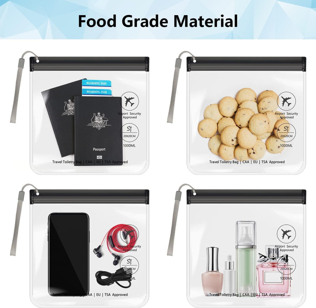 4PC Airport Security Liquids Bags 20X20 Cm Clear TSA Approved Security Toiletry Bag Approved Hand Luggage Regulations Waterproof Liquids Wash Bags Travel Accessorie Holiday Essentials for Women/Men