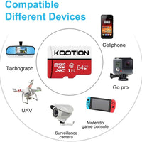 64GB Micro SD Card, UHD Video for Gopro, Action Camera, Drone, Smartphone, R/W up to 80/20Mb/S Microsdxc Memory Card UHS-I U1 Class 10