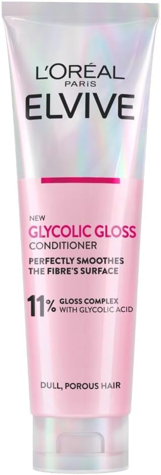 Elvive Glycolic Gloss Conditioner, with Gloss Complex and Glycolic Acid, Fills and Seals Hair Fibres, for Long-Lasting, Smooth and Shiny Hair, Ideal for Dull Hair, 150Ml