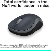 M185 Wireless Mouse, 2.4Ghz with USB Mini Receiver, 12-Month Battery Life, 1000 DPI Optical Tracking, Ambidextrous, Compatible with PC, Mac, Laptop - Grey
