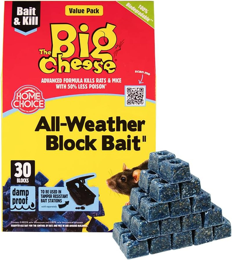 All-Weather Rodent Block - 30 X 10G, for Mice and Rats, Damp-Proof, Weather-Resistant - Super Strength and Highly Effective, Pet Safe, Blue