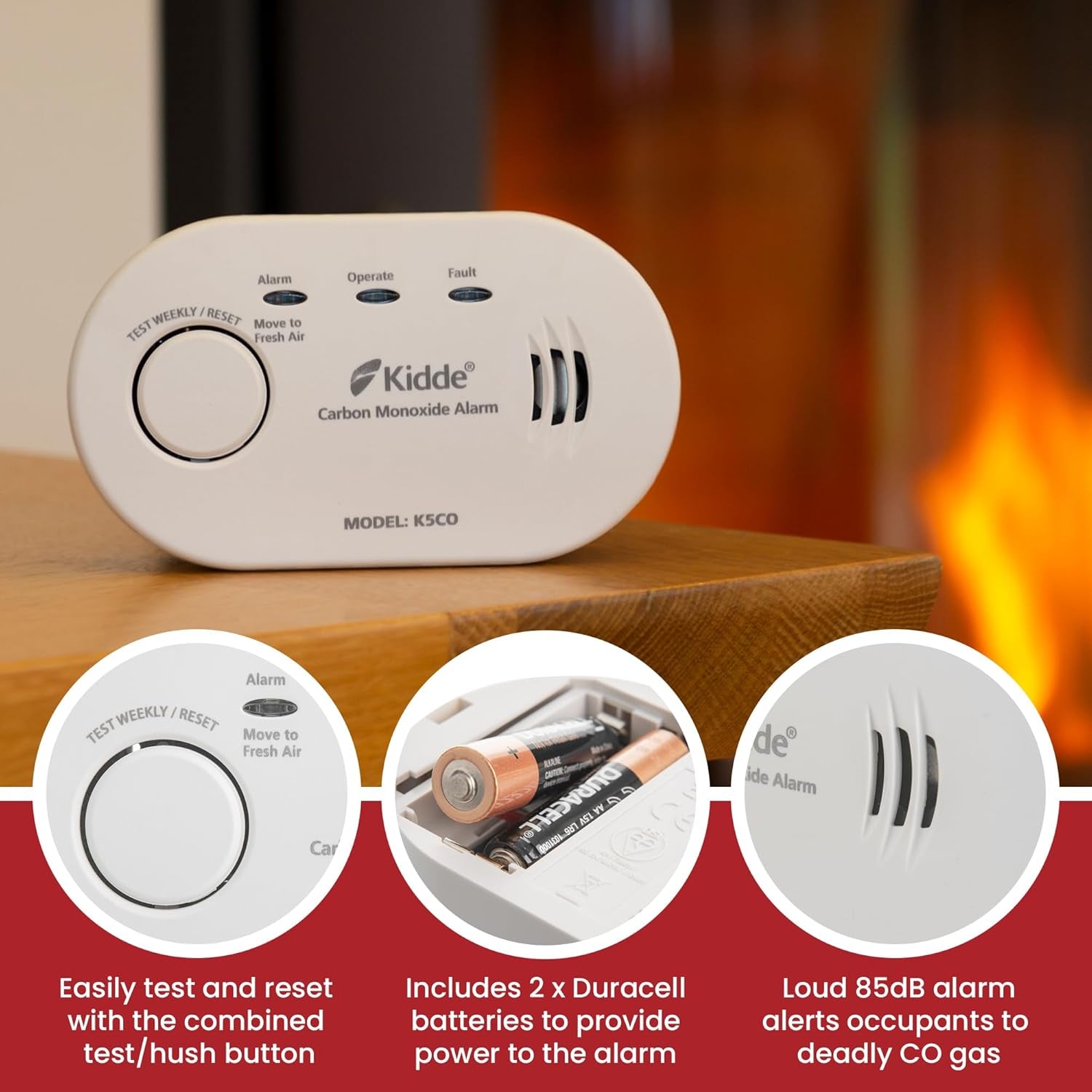 5CO Carbon Monoxide Alarm and Detector with AA Batteries - 10 Year Sensor Life CO Alarm for Home