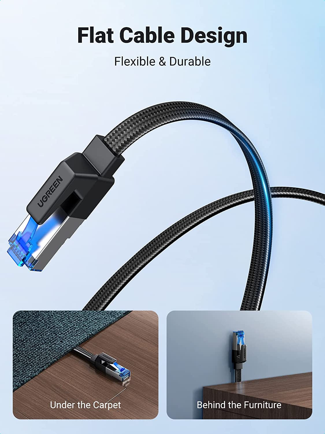 Ethernet Cable 5M, Cat 8 Internet Cable Flat High-Speed 40Gbps 2000Mhz Network Cable, Gigabit Braided RJ45 LAN Cable Patch Cord Compatible for Pc/Laptop, PS5, Xbox, Modem, Router, Switch, TV