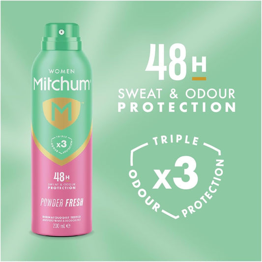 Women Triple Odor Defense 48HR Protection Deodorant Spray & Antiperspirant (200Ml), Powder Fresh