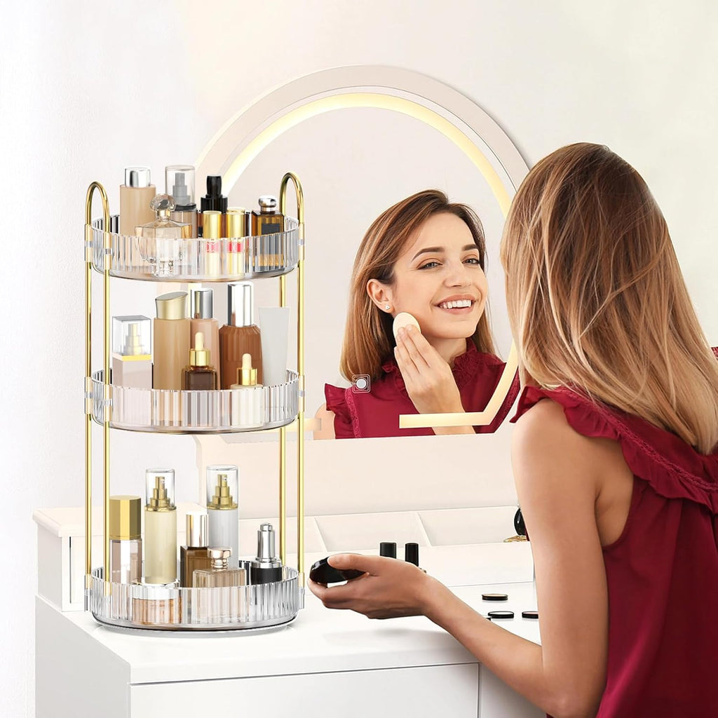 360 Rotating Makeup Organiser, 3 Tiers Spinning Skincare Organiser, Multi-Function Make up Storage, Large Capacity Cosmetic Perfume Stand for Vanity, Bathroom and Bedroom