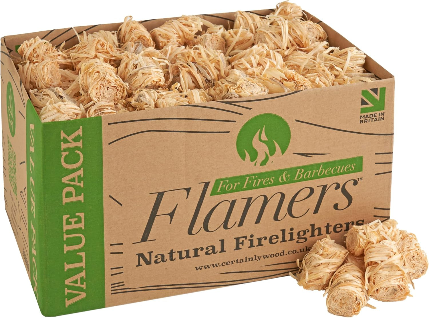 Natural Wood Wool Firelighters 200 Value Pack – Fire Lighters for Wood Burner, Open Fires and Fireplaces – BBQ Starter – Fires Starters- Made by Us in the UK