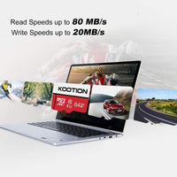 64GB Micro SD Card, UHD Video for Gopro, Action Camera, Drone, Smartphone, R/W up to 80/20Mb/S Microsdxc Memory Card UHS-I U1 Class 10