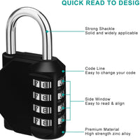 Combination Locker Padlock, 4 Digit Coded Padlock, Gym Lock, School Locker Lock, Weatherproof Combination Lock Outdoor (Black)